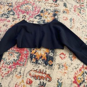 navy blue off the shoulder cropped sweatshirt